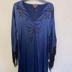 Hale bob embossed silk dress with tassel